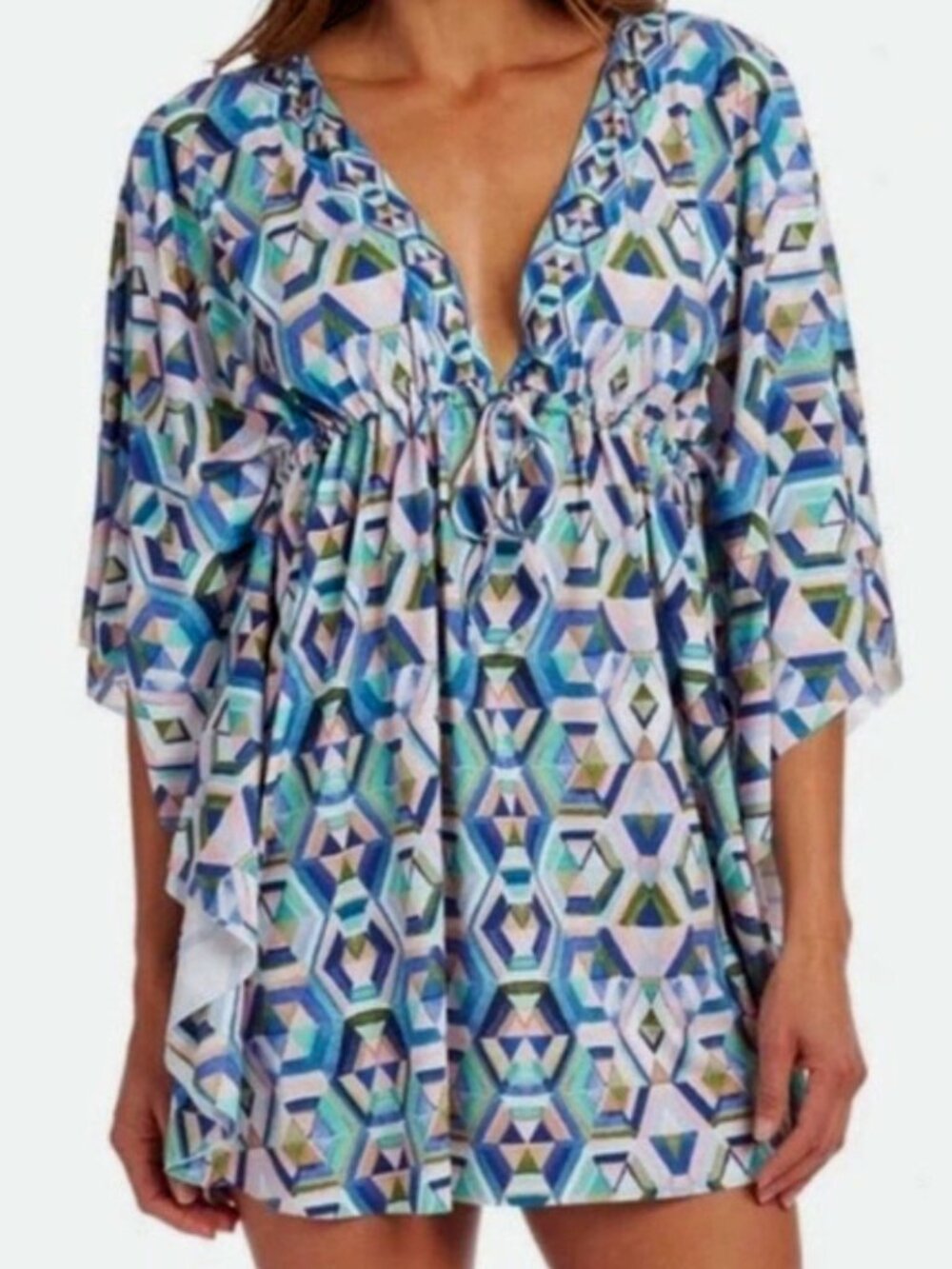 La Blanca Riveria Geometric Print Short Kaftan Coverup size S